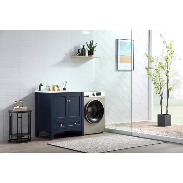 Area51-03 Laundry Furniture Composition with sink, washing machine module  and wall unit - Dark Oak