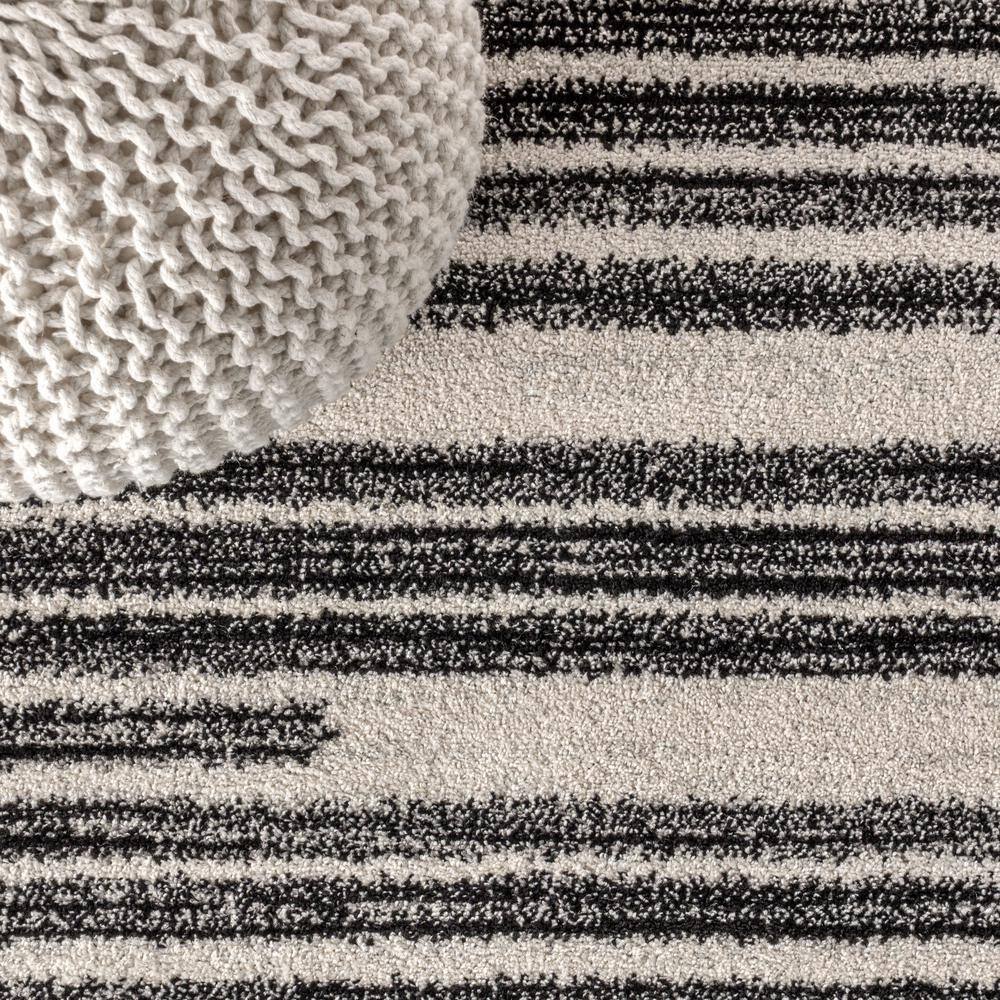 Khalil Cream and Black Striped Synthetic Runner Rug