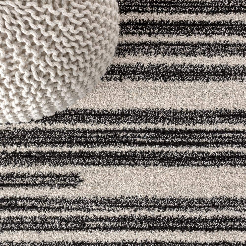 Khalil Cream and Black Synthetic Square Area Rug