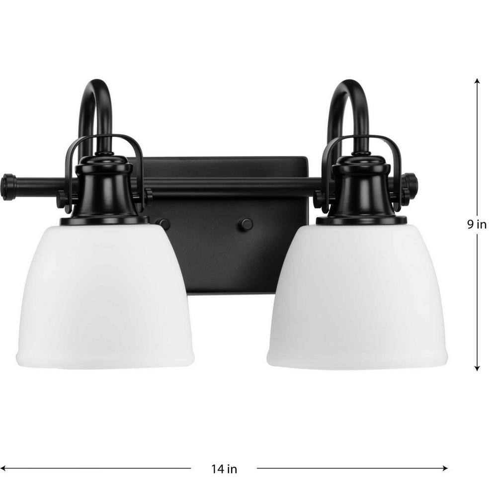 Matte Black 2-Light Vanity Fixture with Opal Glass Shades
