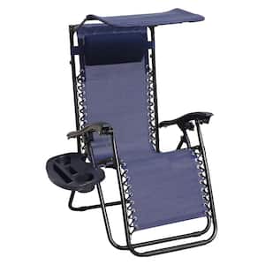 Navy Blue Folding Anti Gravity Chairs Metal Outdoor Lounge Chair in Gray Seat with Headrest