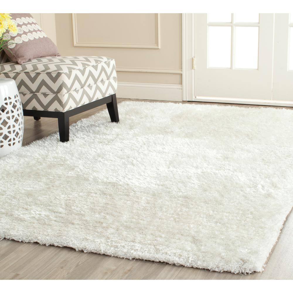 Coastal Snow White Hand-Tufted Shag Square Rug, 6'x6'