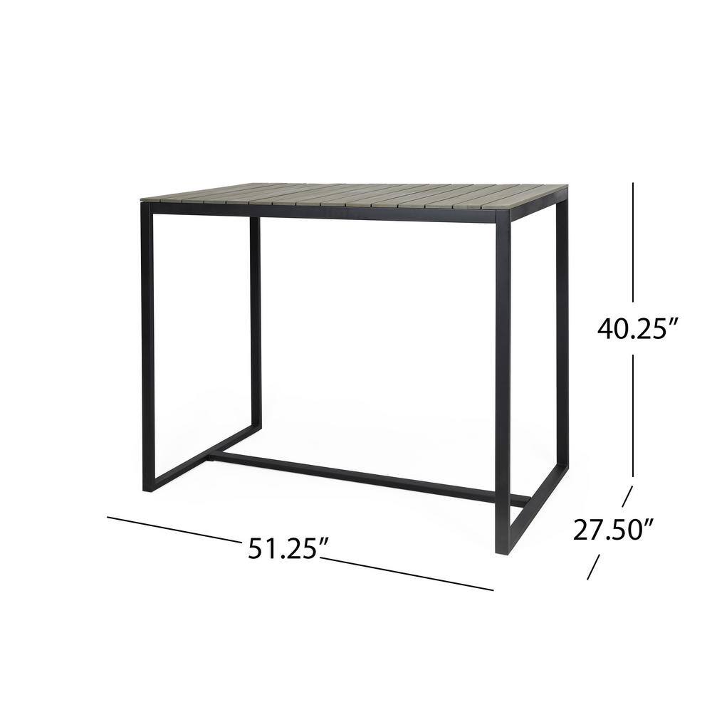 Sleek Gray Acacia Wood & Iron Rectangular Bar Table for 4