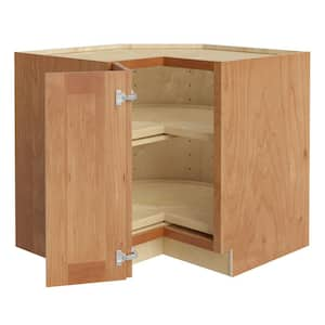 Newport 33 in. W x 24 in. D x 34.5 in. H Assembled Plywood Corner Lazy Susan Base Kitchen Cabinet in Cinnamon LH