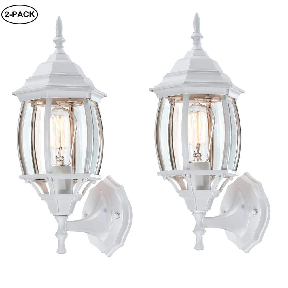 Hukoro KA 1-Light 17 in. Matte White Outdoor Hardwired Wall Lantern Sconce (2-Pack)