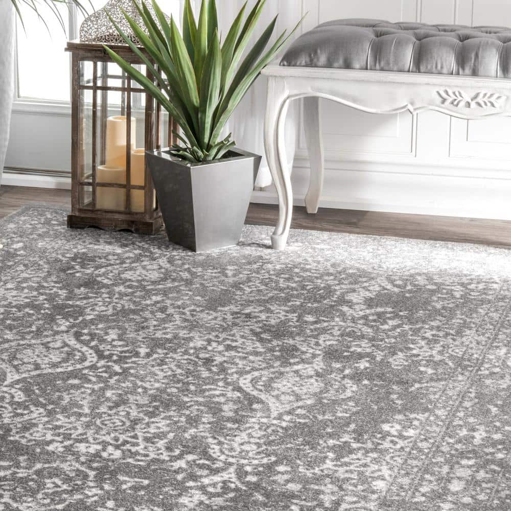 Odell Silver Floral 10' x 14' Synthetic Area Rug