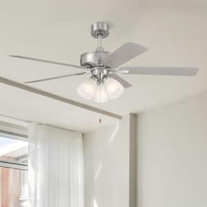 Stellant 52 in. Indoor/Covered Outdoor Brushed Nickel Standard Mount Ceiling Fan with Light Kit and Pull Chain Control