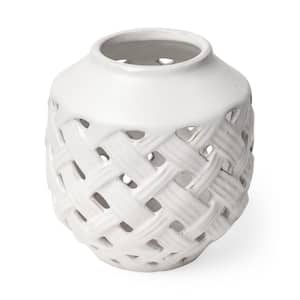 8 in. White Ceramic Cylinder Decorative Vase