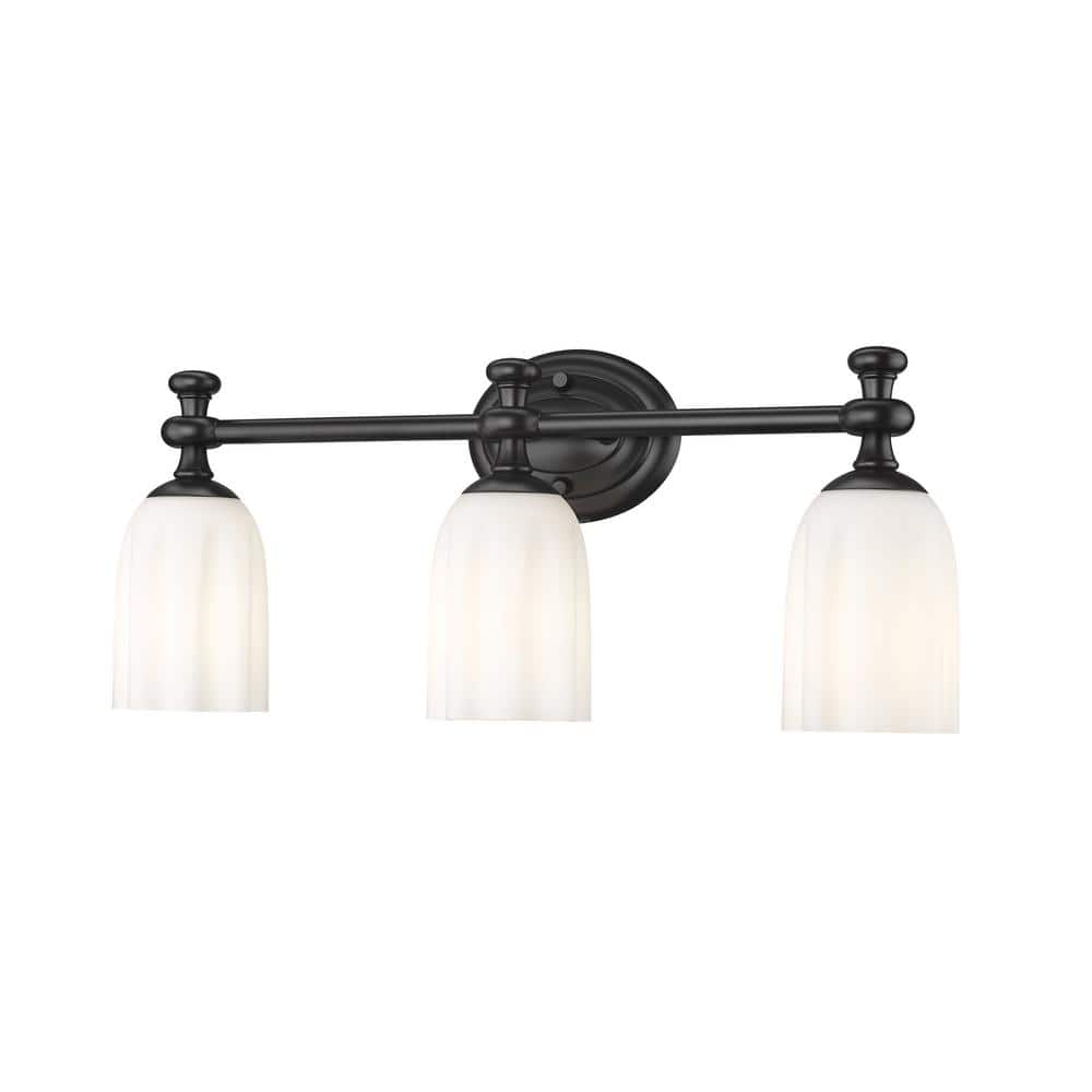 Orion 22 in. 3-Light Matte Black Vanity-Light with Opal Etched Glass Shade