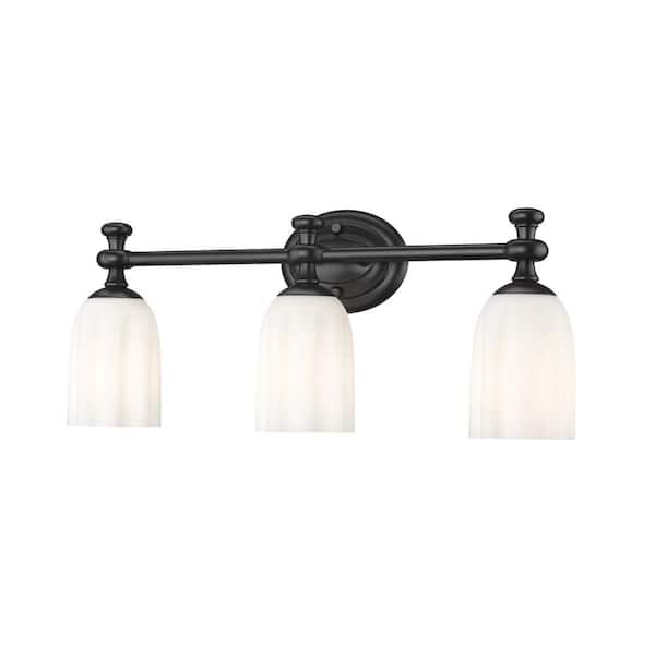 Unbranded Orion 22 in. 3-Light Matte Black Vanity-Light with Opal Etched Glass Shade