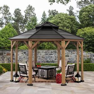 Oasis Outdoor Patio Octagon 13 ft. x 13 ft. Black 2-Tier Wooden Frame Backyard Hardtop Gazebo with Ceiling Hook