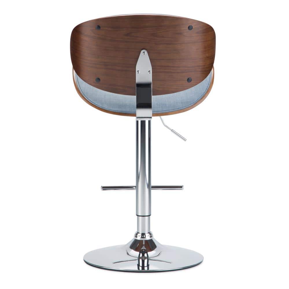 Denim Blue Linen Adjustable Swivel Bentwood Bar Stool