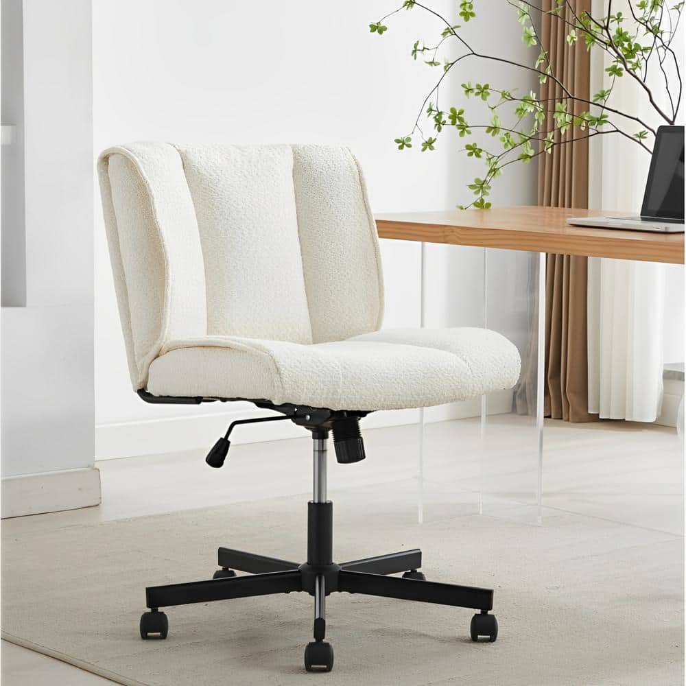 Fabric Task Chair, Armless Office Chair, Adjustable Swivel Desk Chair, Vanity Chair w/ Wheels, Technical Cloth in White