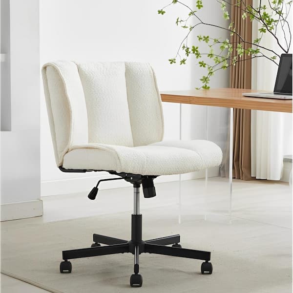 CSC DECOR INC Fabric Task Chair, Armless Office Chair, Adjustable Swivel Desk Chair, Vanity Chair w/ Wheels, Technical Cloth in White