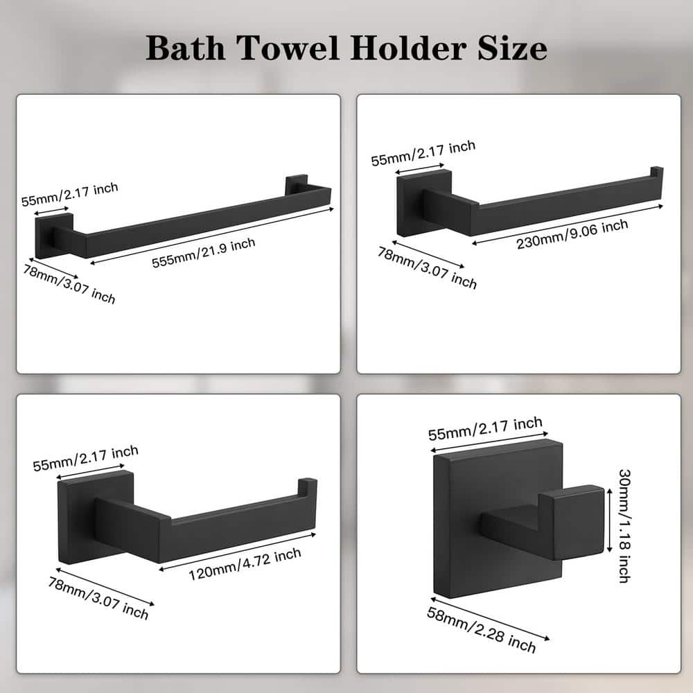 Matte Black Stainless Steel 5-Piece Bathroom Hardware Set