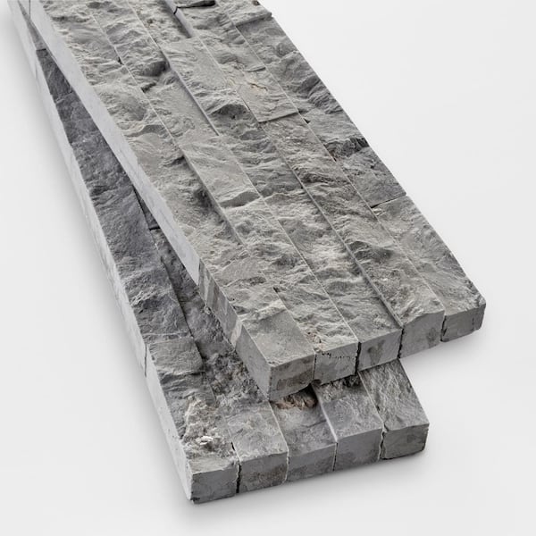 Slender Strip 3 in. x 12 in. Ashen Grey Split Face Marble Wall Tile (5.28 sq. ft./Case)