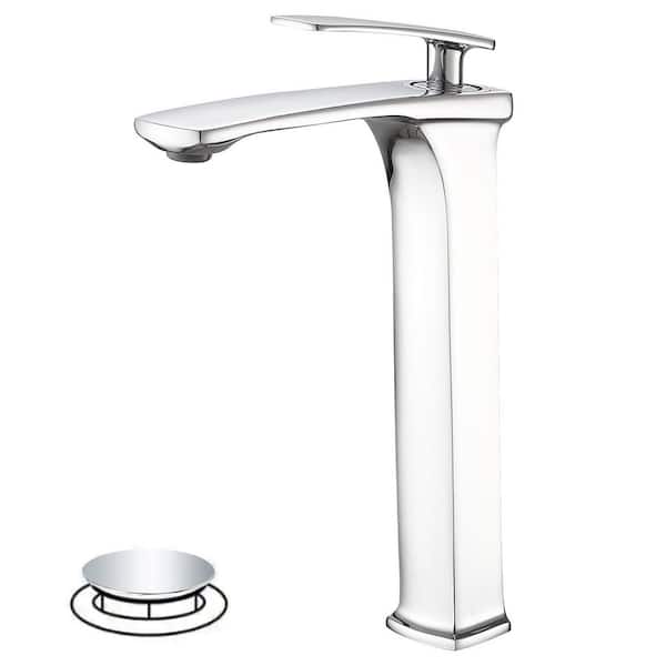 HOMEMYSTIQUE Single Handle Vessel Sink Faucet with Drain Kit Included in Polished Chrome