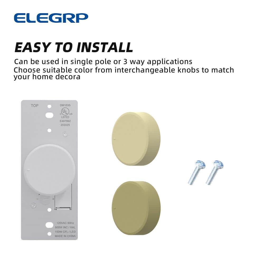 White and Ivory Rotary Dimmer Switch with Gloss Finish, 2-Pack