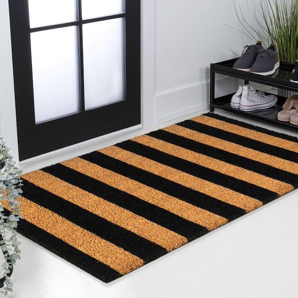 Peater Classic Casual Commerical Natural Coir Natural/Black Stripe 3 ft. x 4 ft. Indoor/Outdoor Area Rug