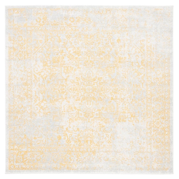 Evoke Ivory/Gold 3 ft. x 3 ft. Distressed Border Medallion Square Area Rug