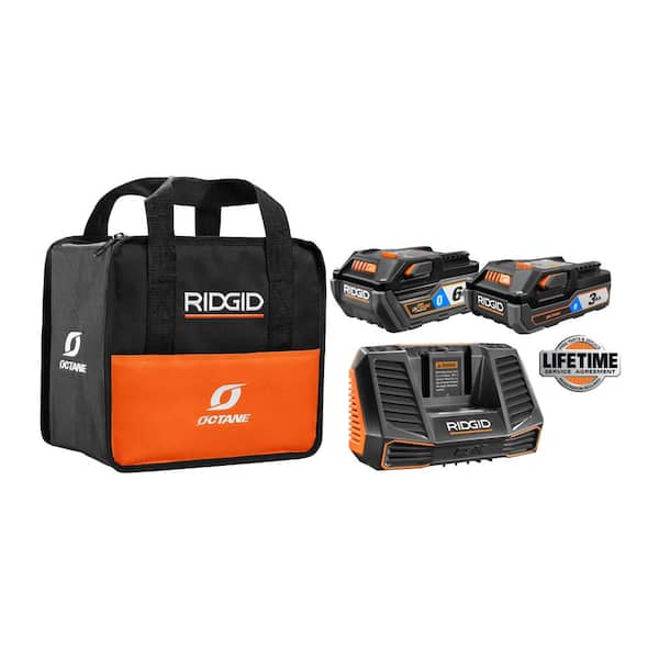 RIDGID - 18-Volt OCTANE Lithium-Ion Bluetooth 3.0 Ah and 6.0 Ah Battery Starter Kit with Charger