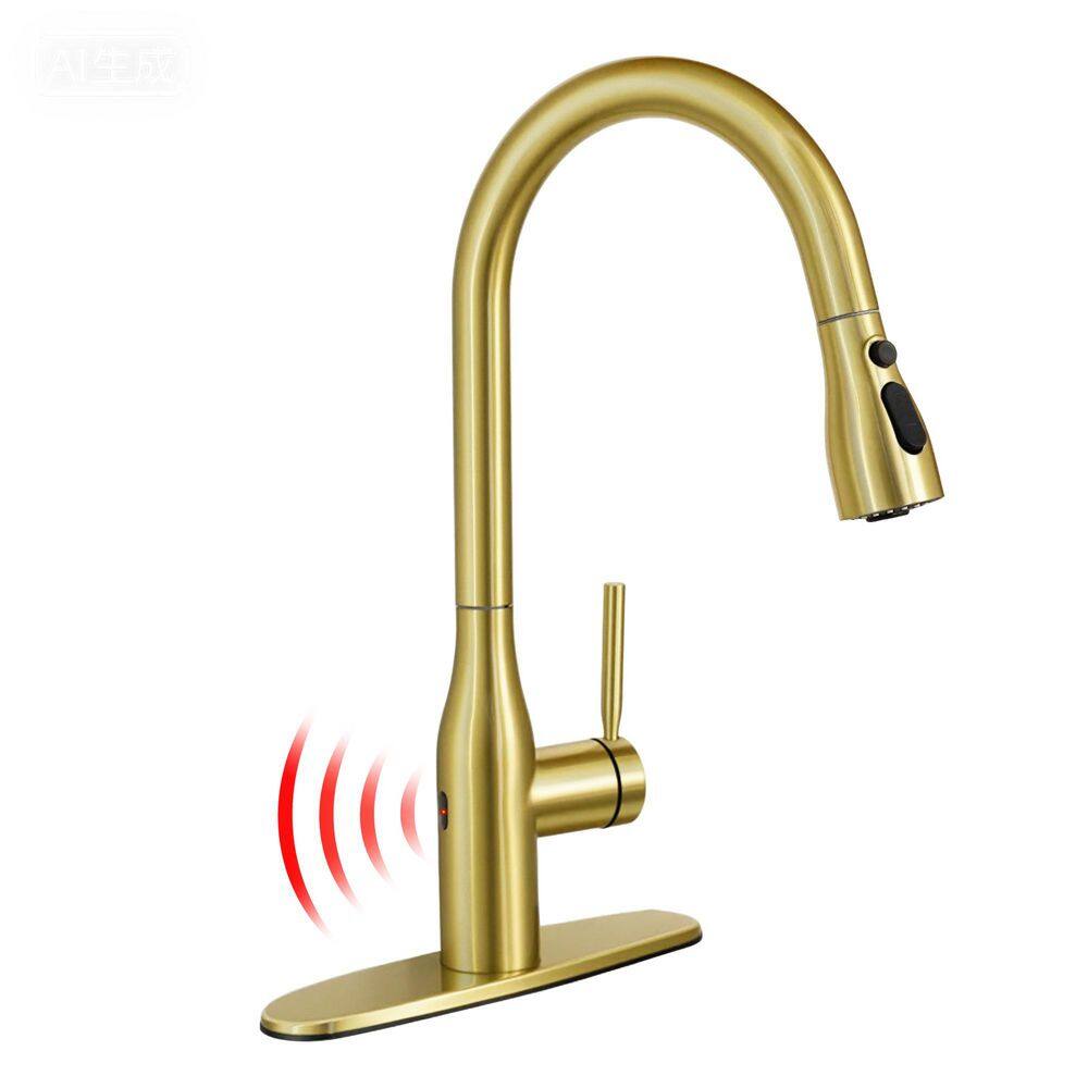 16.9 in. Brushed Gold Single-Handle Touchless Pull-Down Sprayer Kitchen Faucet with 360 ° Swivel Spout price history on PriceWatchPro