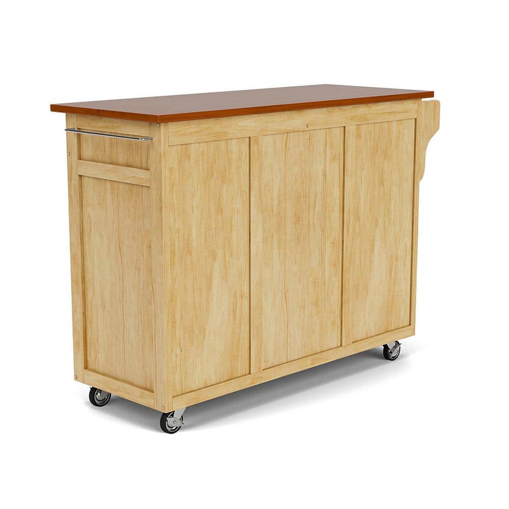 Natural Wood Kitchen Cart with Oak Top and Storage