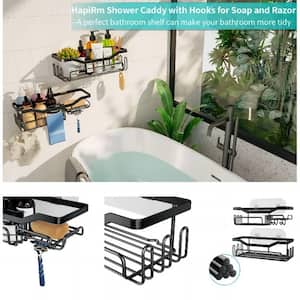 Shower Caddy Shelf with 11 Hooks, Shower Rack for Hanging Razor, Soap and Shower Gel