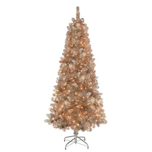 6.5 ft. Rose Gold Tinsel Artificial Christmas Tree with 300 UL- Listed Lights