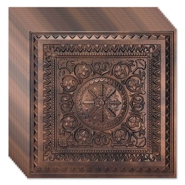 Victorian Antique Copper Floral 2 ft. x 2 ft. Decorative PVC Glue Up and Lay in Ceiling Tiles(192 sq. ft./case)