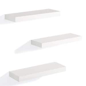 5.9 in. x 15 in. x 1.35 in. White Wood Floating Decorative Wall Shelves (Set of 3)