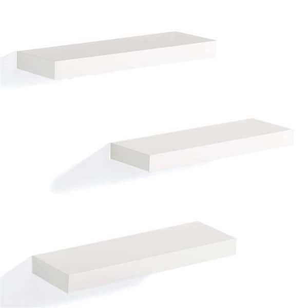 Cubilan 5.9 in. x 15 in. x 1.35 in. White Wood Floating Decorative Wall Shelves (Set of 3)