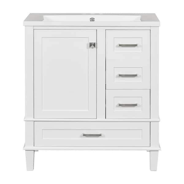 WELLFOR 30 in. W x 18 in. D x 34 in. H Single Sink Freestanding Bath Vanity in White with White Resin Top