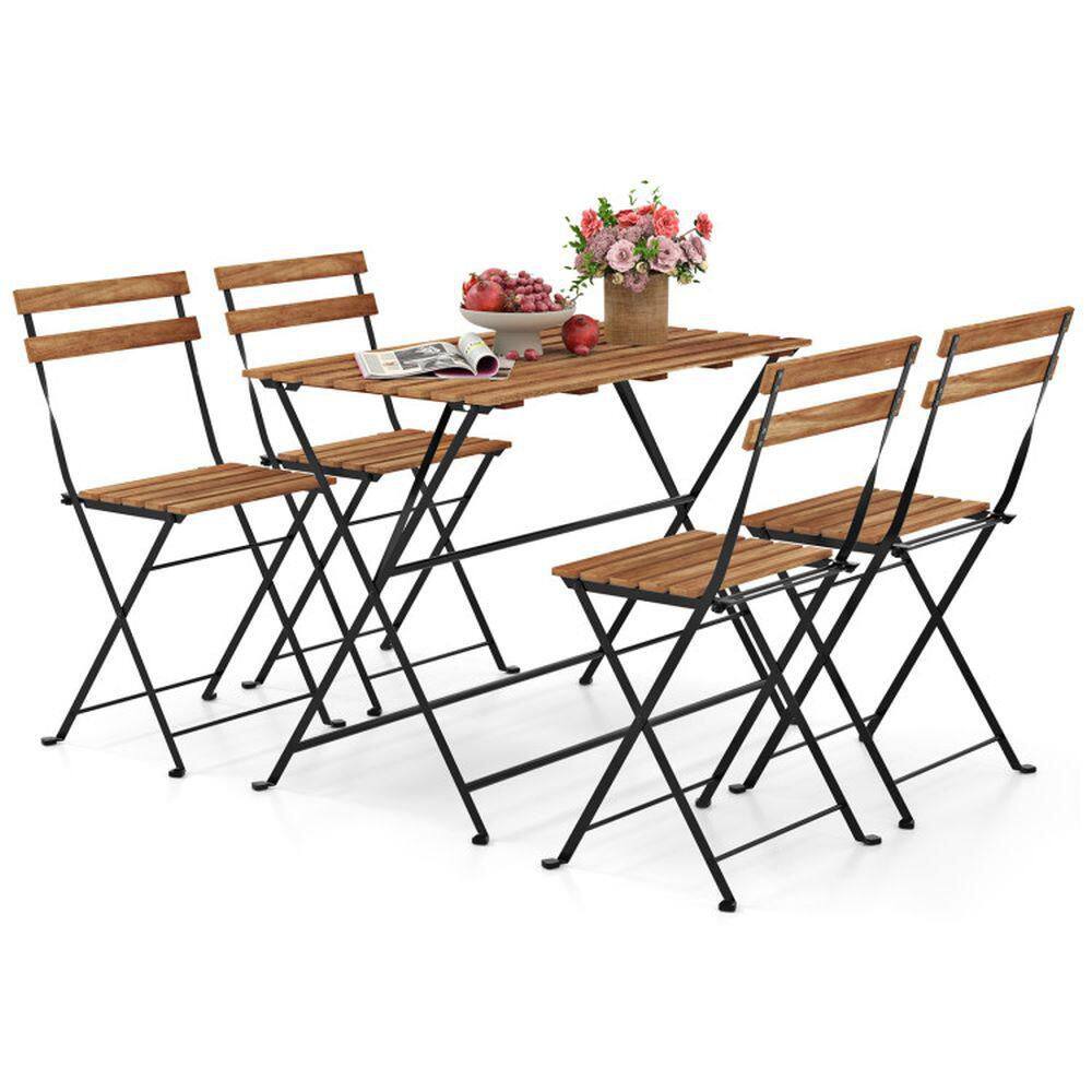 5-Piece Patio Acacia Wood Outdoor Dining Set with 4 Folding Chairs price history on PriceWatchPro