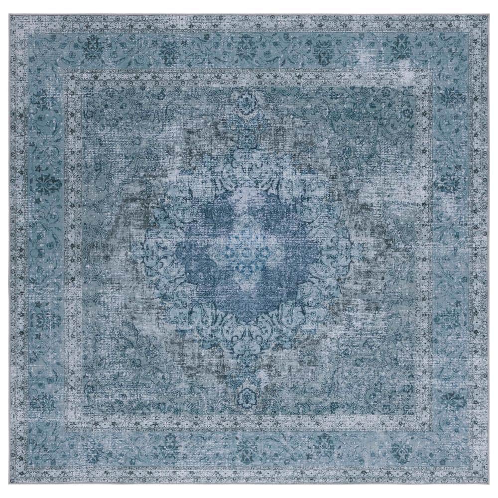 Tucson Blue/Gray 6 ft. x 6 ft. Machine Washable Border Floral Medallion Square Area Rug price history on PriceWatchPro