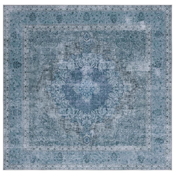 SAFAVIEH Tucson Blue/Gray 6 ft. x 6 ft. Machine Washable Border Floral Medallion Square Area Rug