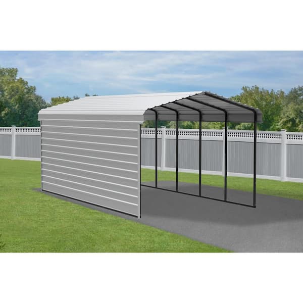 Arrow 12 ft. W x 24 ft. D x 9 ft. H Eggshell Galvanized Steel Carport with 1-Side Wall Kit