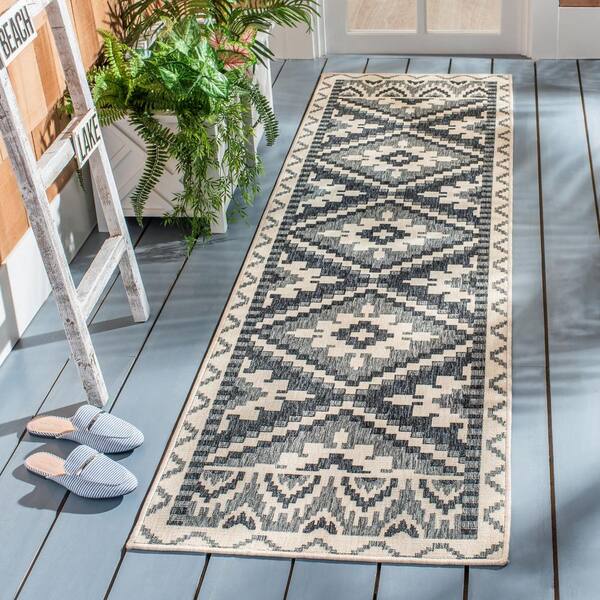 Safavieh Outdoor VER096-3413 Veranda Beige / Grey Rug - 2' 3 x 14