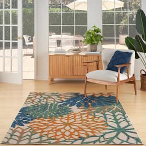 Aloha Blue Green 6 ft. x 9 ft. Floral Contemporary Indoor/Outdoor Area Rug