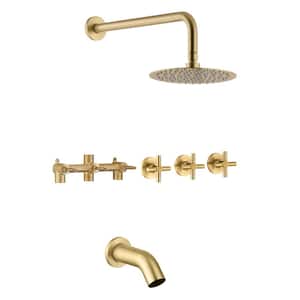 Contemporary Triple Handles 1-Spray Tub and Shower Faucet Flow rate 1.8 GPM in Brushed Gold (Valve Included)