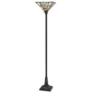 Tiffany 72 in. H Dark Bronze Resin Torchiere Floor Lamp with Glass Shade