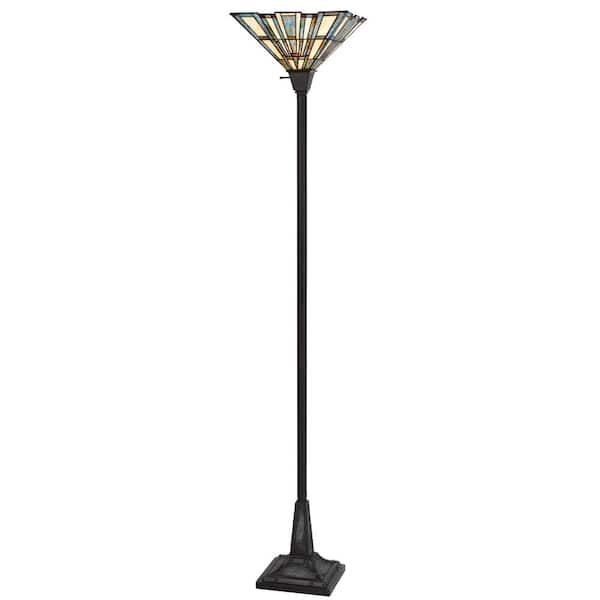 CAL Lighting Tiffany 72 in. H Dark Bronze Resin Torchiere Floor Lamp with Glass Shade