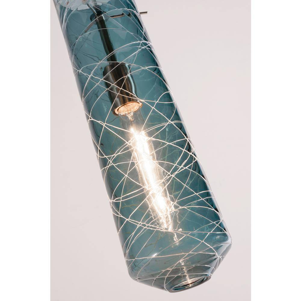 Satin Nickel 3-Light Linear Pendant with Blue Glass Shades