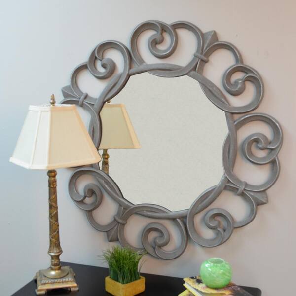 Carolina Cottage Audrey 28 in. Round Mirror Frame in Silver (Pewter)