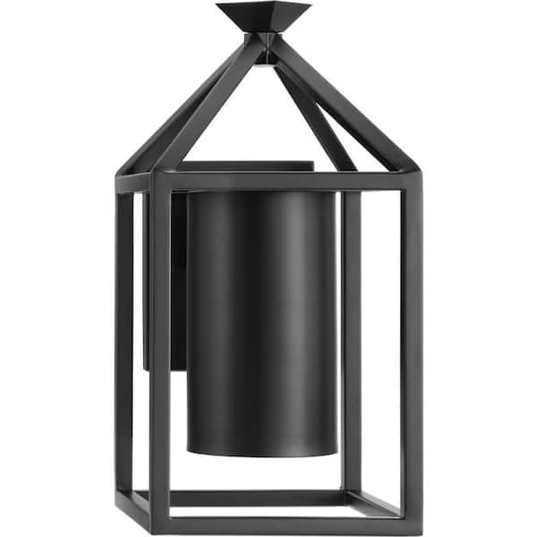 Progress Lighting 1-Light Matte Black Outdoor Lantern Stallworth Contemporary Large Wall Sconce No Bulbs Included