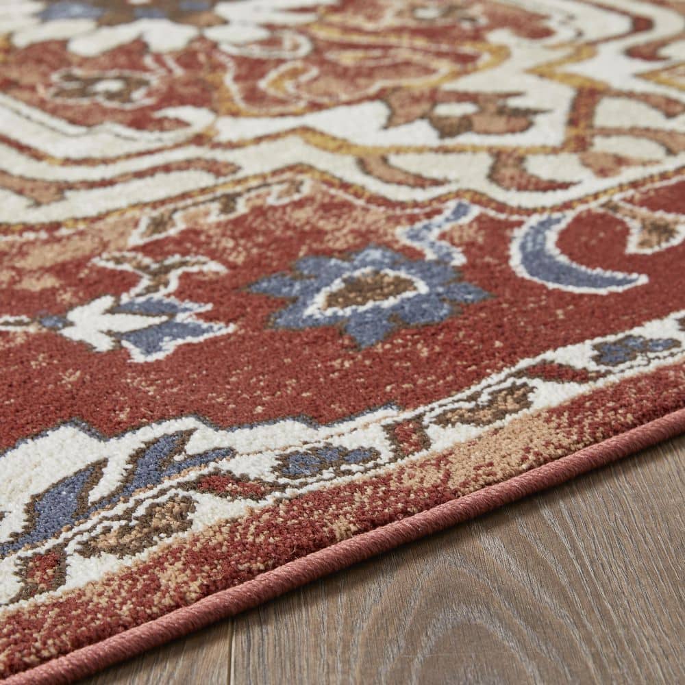 Oriental-Inspired Orange Watercolor 6' x 9' Synthetic Area Rug