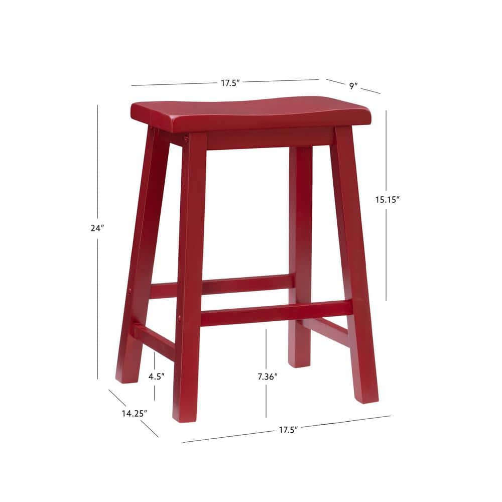 Crimson Red 24" Wooden Backless Saddle Counter Stool