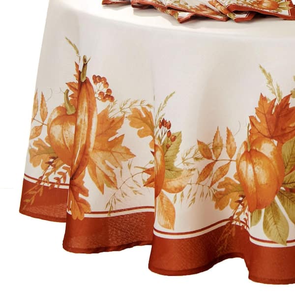 Threadmade Home Autumn Pumpkin Grove Fall Round Tablecloth, Multicolor - 70"W x 70"L Round