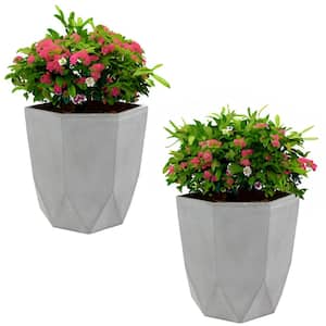 14.75 in. Light Gray Modern Faceted Resin Indoor/Outdoor Planter (2-Pack)