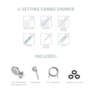 Magnetix 6-Spray Patterns with 1.75 GPM 6.75 in. Wall Mount Dual Shower Heads and Handheld in Matte Black